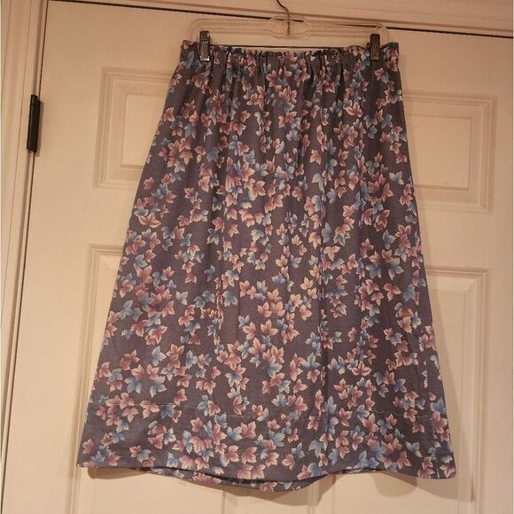 Gray leaf print stretchy midi skirt L - Picture 4 of 4